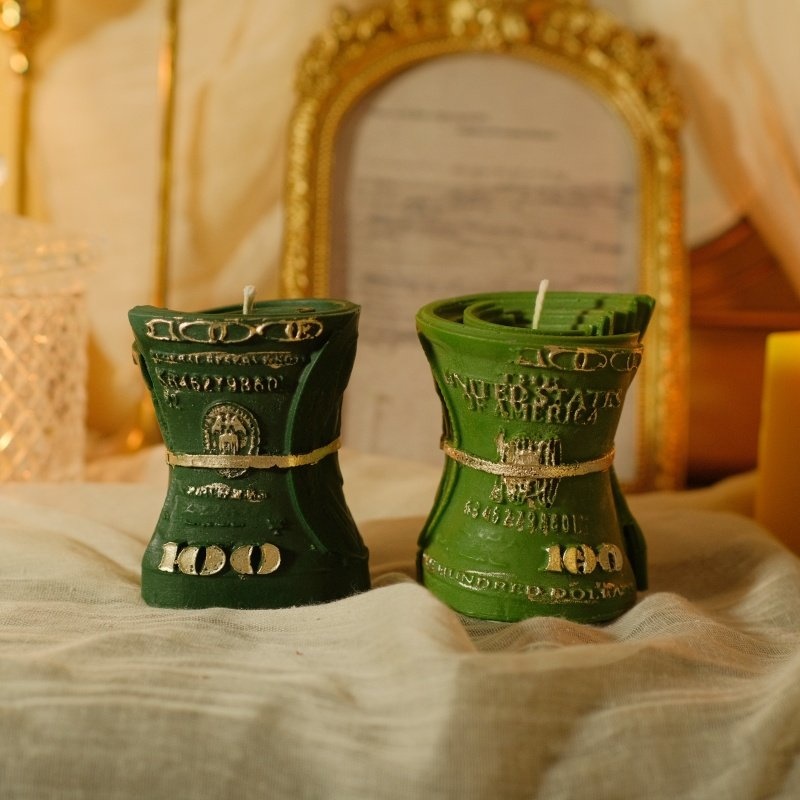 Soy Wax - 2026年新作手作り蜜蝋ソイワックスキャンドル、米ドルの形をした束のドル札風クリエイティブな幸運のキャンドル、家の装飾やギフトに