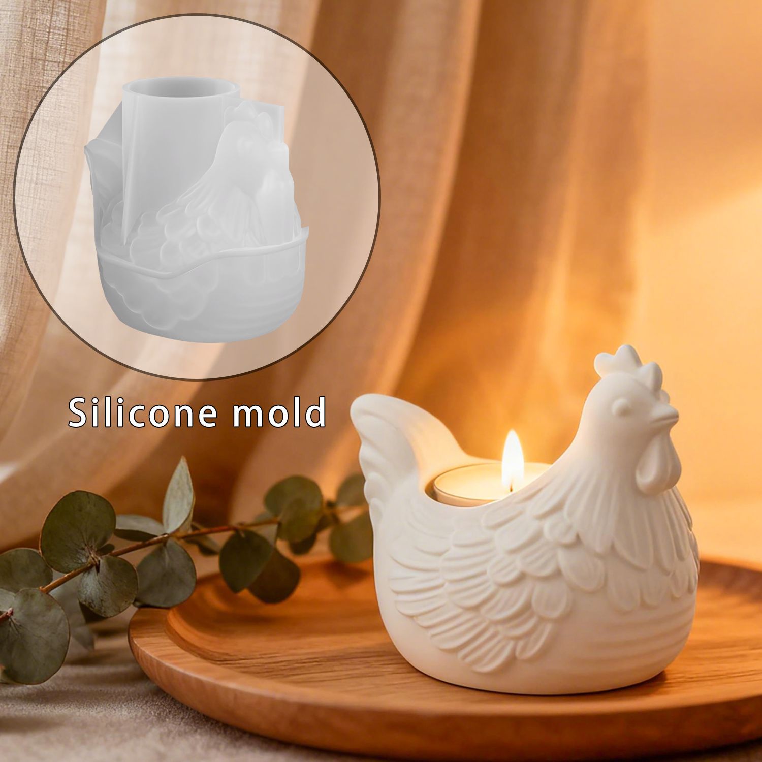 Candle Molds - DIY 3D 小さな鶏のキャンドルホルダー エポキシ樹脂型、石膏鶏の装飾、キャンドルホルダー シリコン型、デスクトップ収納