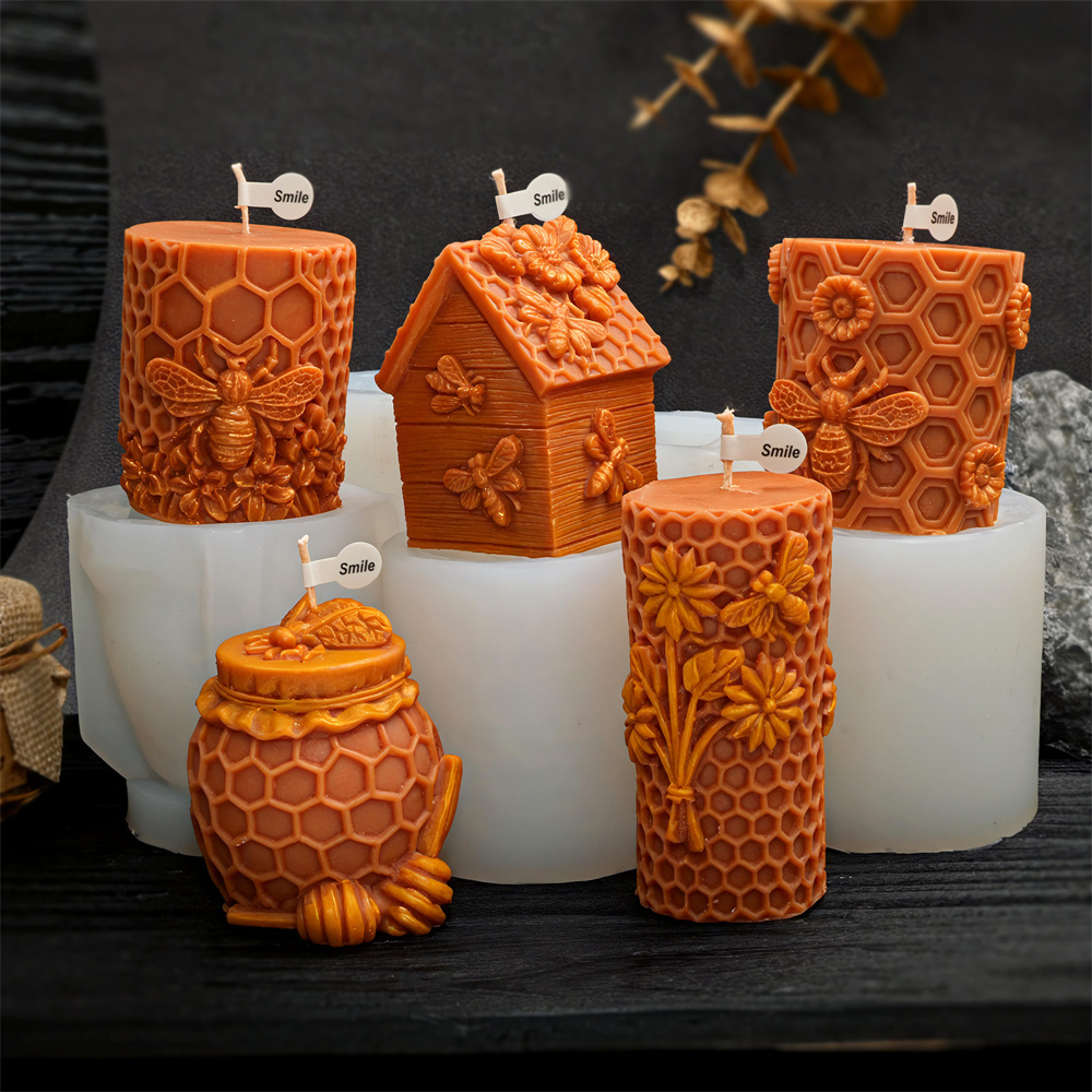 Candle Containers - ハニカムピラーキャンドル型 蜂の巣ハニージャーシリコン型 リアルなハニカムピラー樹脂型 DIY石鹸型 ホームデコレーション用