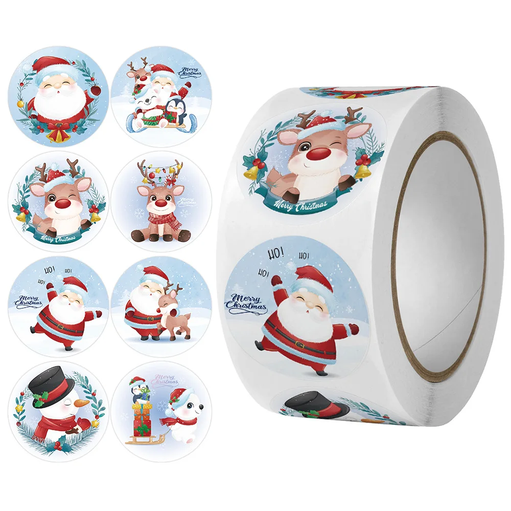 Candle Lighter - クリスマス用の漫画ステッカー,100〜500個,粘着性のクリスマスラベル,結婚式の装飾,封筒または粘着ラベル
