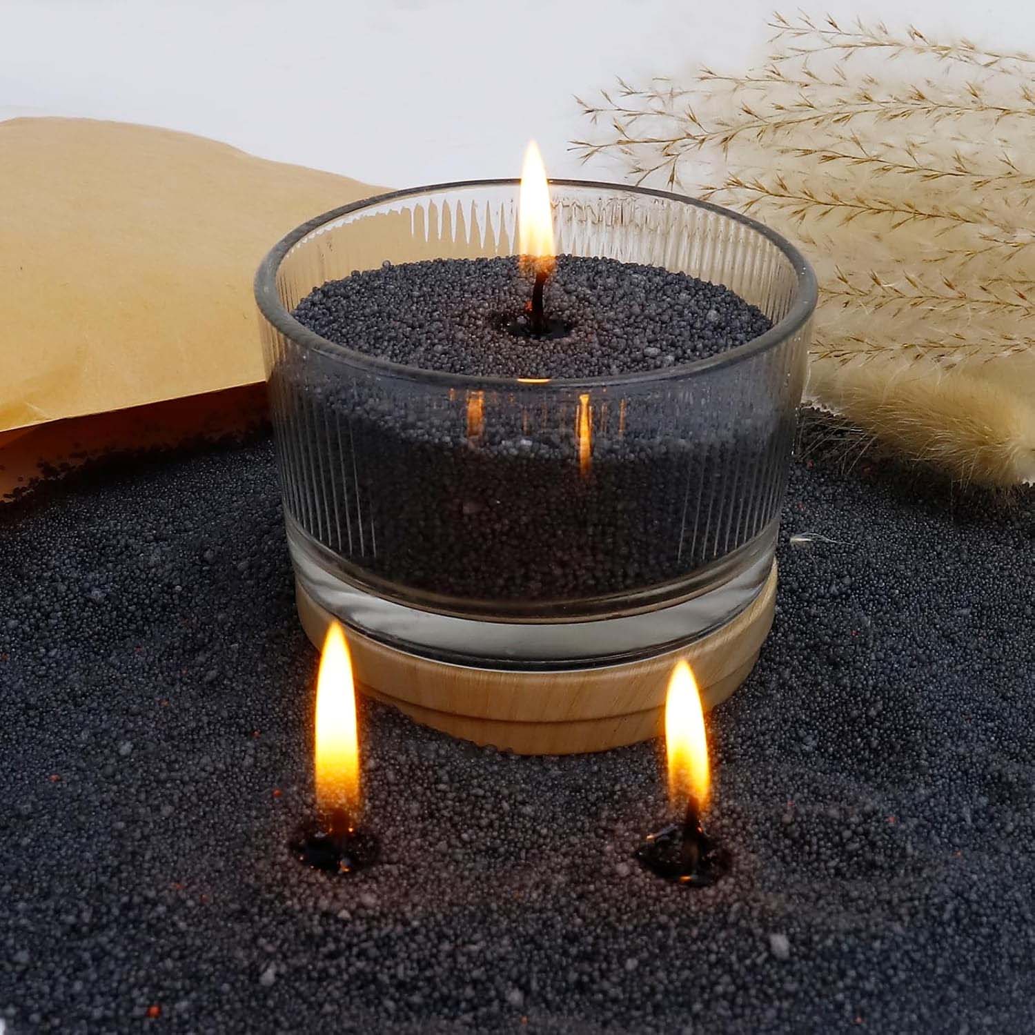 Candle Wick - 黒色のキャンドルサンド（芯付き）、200g、10個の芯付きパールキャンドルサンド、パールキャンドル、ワックスキャンドル製造用ワックス顆粒