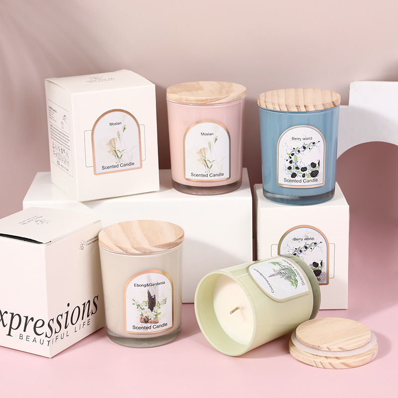 木製蓋付きカラーガラス香り付きキャンドル卸売カスタム家庭用フ - Candle Fragrance のレビューと価格