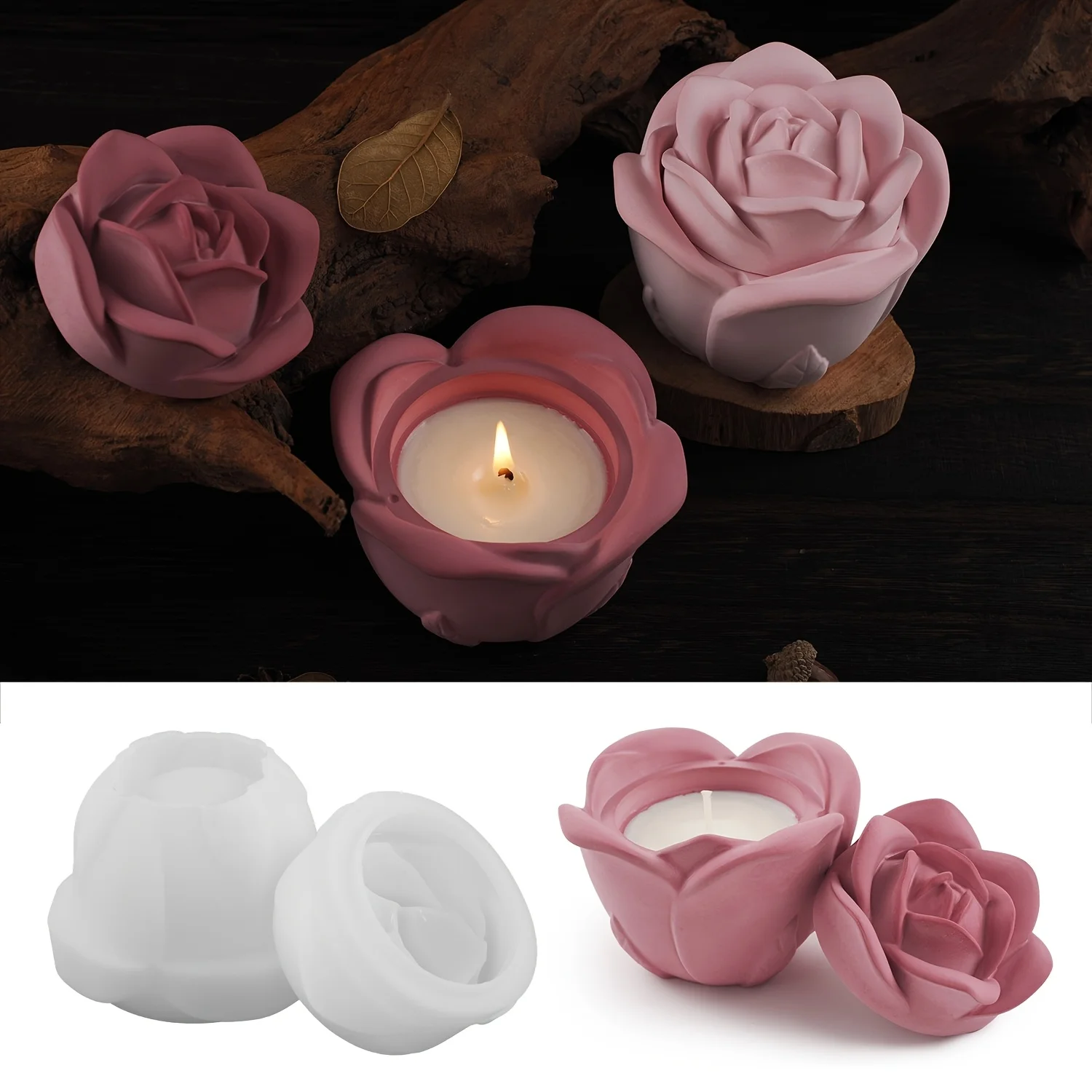2ピースセット ローズ型シリコンモールド 蓋付き、エポキシ樹 - Candle Molds のレビューと価格