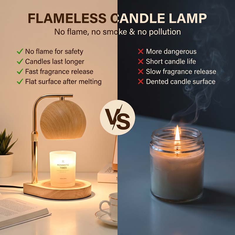 北欧ミニマリストスタイル 高さ調節可能 無火炎 調光可能 木 - Silk Candle のレビューと価格